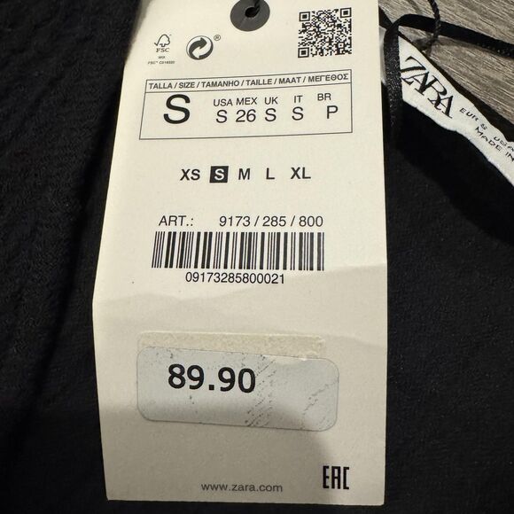 Zara Sweater Womens Small Black Textured Wool Blend Long Sleeve Lined Top NWT - Picture 3 of 8